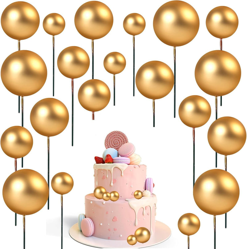 20Pcs Gold Balls for Cakes round Gold Cake Balls Mini Ball Cake Toppers Foam Cake Balls Decorations Balloon Cupcake Toppers Ball Shaped Cake Insert Topper for Wedding Birthday Cake Decoration Supplies