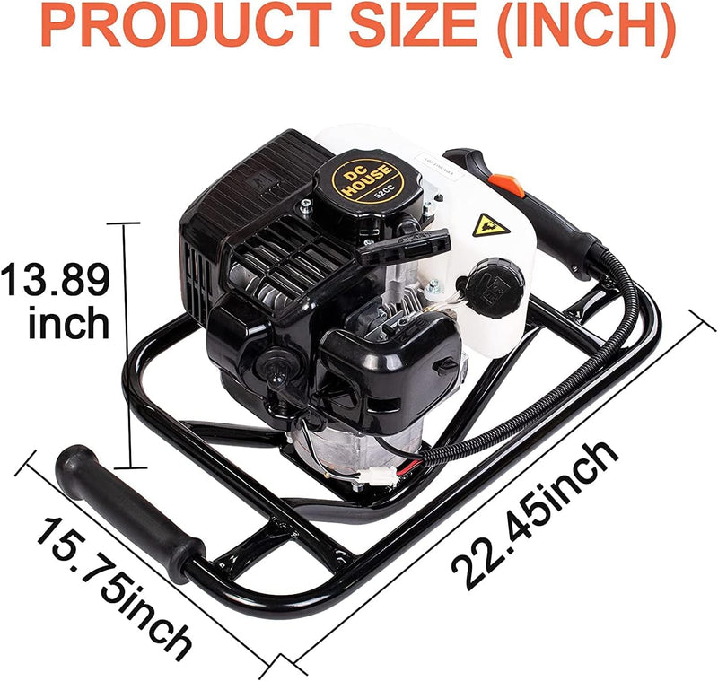 DC HOUSE 52Cc 1800W Gas Powered Earth Auger EPA Certified Post Hole Digger, with 2 Drill Bits 6"10", Mixing Ratio 30:1, for Fence, Farmland and Garden