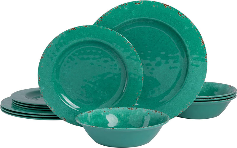 Gibson Home Mauna Melamine Dinnerware Set, Service for 4 (12Pcs), Green