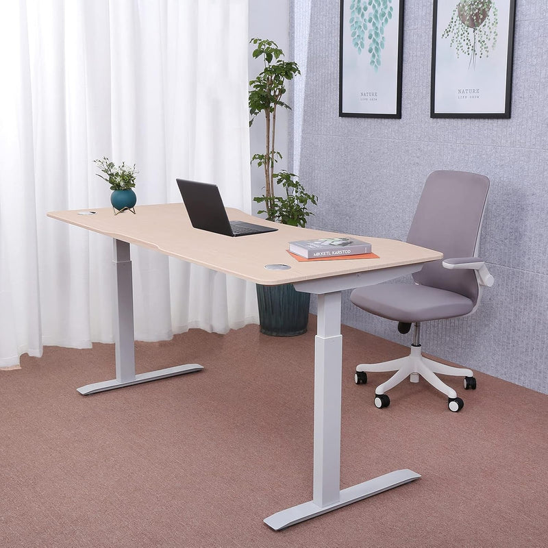 Apexdesk 60" Elite Height Adjustable Desk W/Cabinet Bundle (Light Oak Desk/White Cabinet)