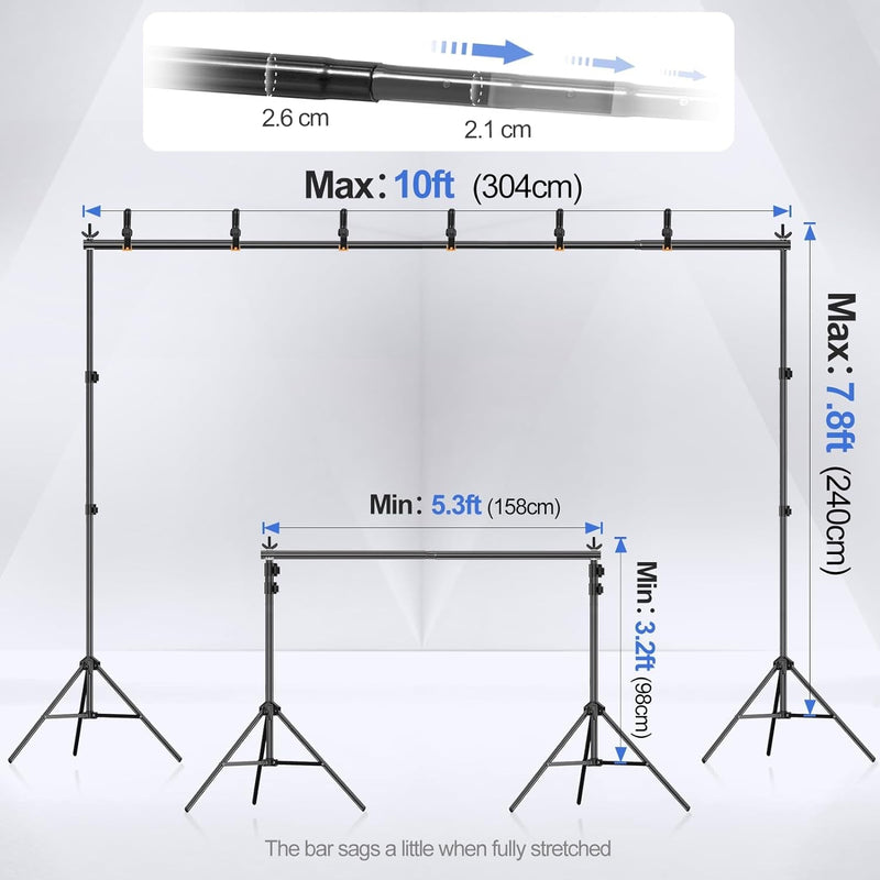 EMART Backdrop Stand 10X7.8Ft(Wxh) Photo Studio Adjustable Background Stand Support Kit with 2 Crossbars, 6 Backdrop Clamps,2 Sandbags and Carrying Bag for Parties Events Decoration