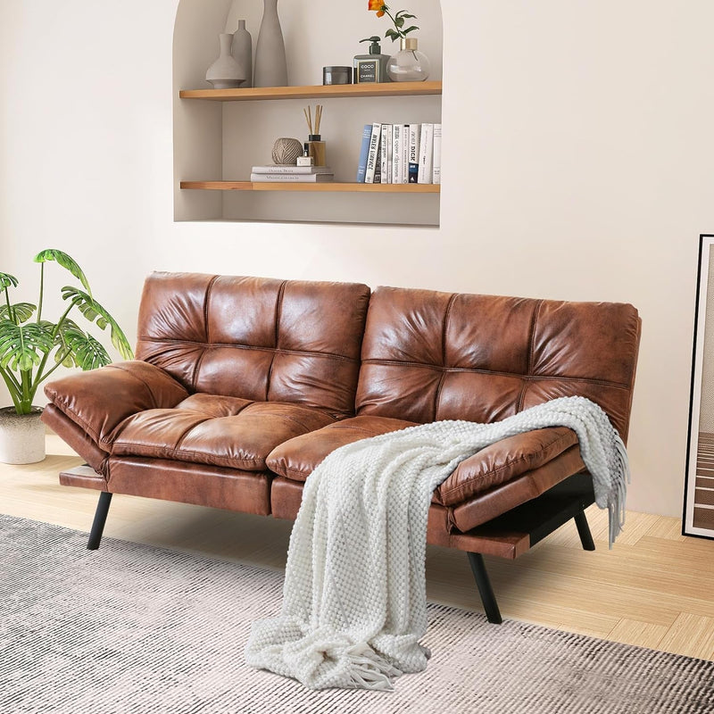 Convertible Couch, Memory Foam Futon Sleeper, Loveseat Sofa Bed Sofabed, Pure Brown