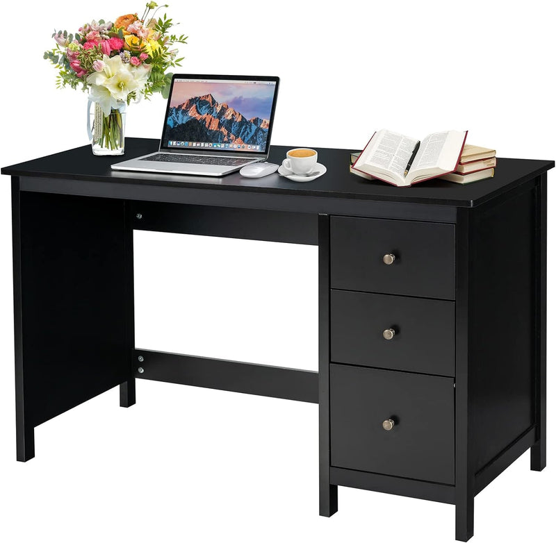 Computer Desk with Drawers, Modern Office Desk with Storage, Wood Student Desk for Bedroom, Work from Home Desk, Study Desk for Adults, Compact Writing Desk for Small Spaces (Brown)