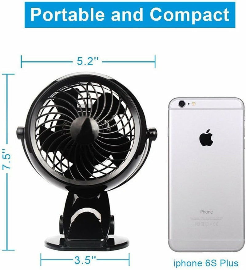 Gazeled Clip on Fan Battery Operated, 360° Rotation, with 8 Free AA Batteries, Quiet USB or Battery Operated Fan, 5'' Portable Battery Powered Clip on Fan for Camping, Stroller, Bedroom, Outdoor