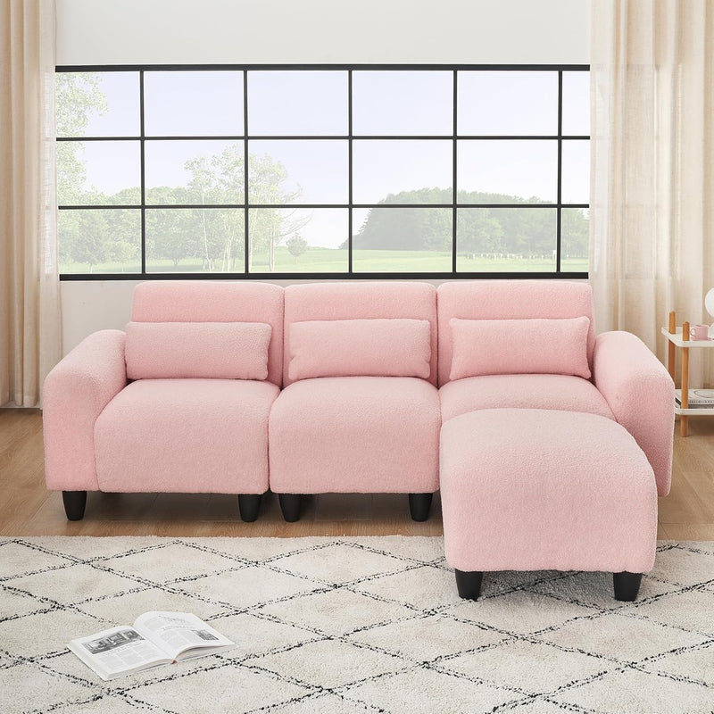 126"Modern Modular Sectional Sofa,L-Shaped Corduroy Fabric Modular Sofa with Movable Ottoman and Pillows,4 Seater Convertible Sleeper Sectional Couches for Small Living Room (Beige, 126"L-4 Seater)
