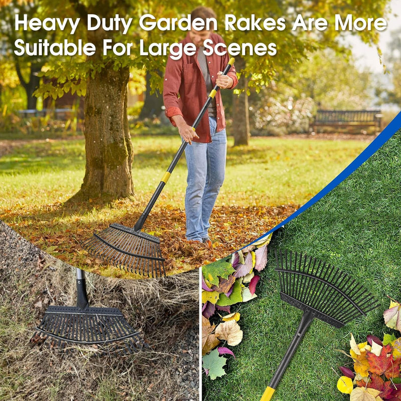 65 Inch Rake for Leaves, Rakes for Lawns Heavy Duty Hoe Lawns Leaf Lawn Leveling Rake Yard Tools for Picking up Leaves, Grass Clippings, Garbage with 25 Metal Tines Ergonomics Adjustable Handle