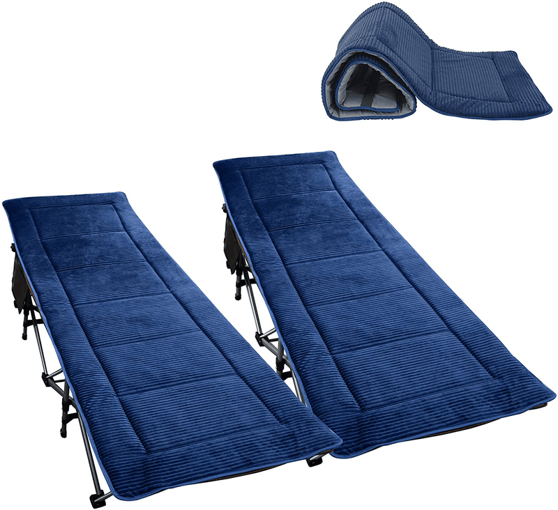ABORON 2PCS Folding Camping Cot W/Mat for Adults, Heavy Duty Outdoor Bed with Carry Bag,1200 D Layer Oxford Travel Camp Cots for Indoor Outdoor Sporting Goods > Outdoor Recreation > Camping & Hiking > Camp Furniture ABORON Gray & Blue Pad 2 