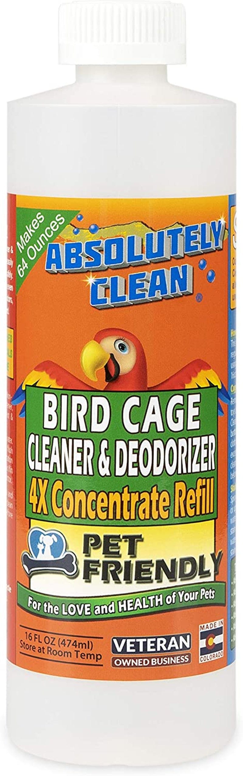 Absolutely Clean Amazing Bird Cage Cleaner and Deodorizer - Just Spray/Wipe - Safely & Easily Removes Bird Messes Quickly and Easily - Made in the US (16 Oz) Animals & Pet Supplies > Pet Supplies > Bird Supplies > Bird Cages & Stands Absolutely Clean 16oz Concentrate  