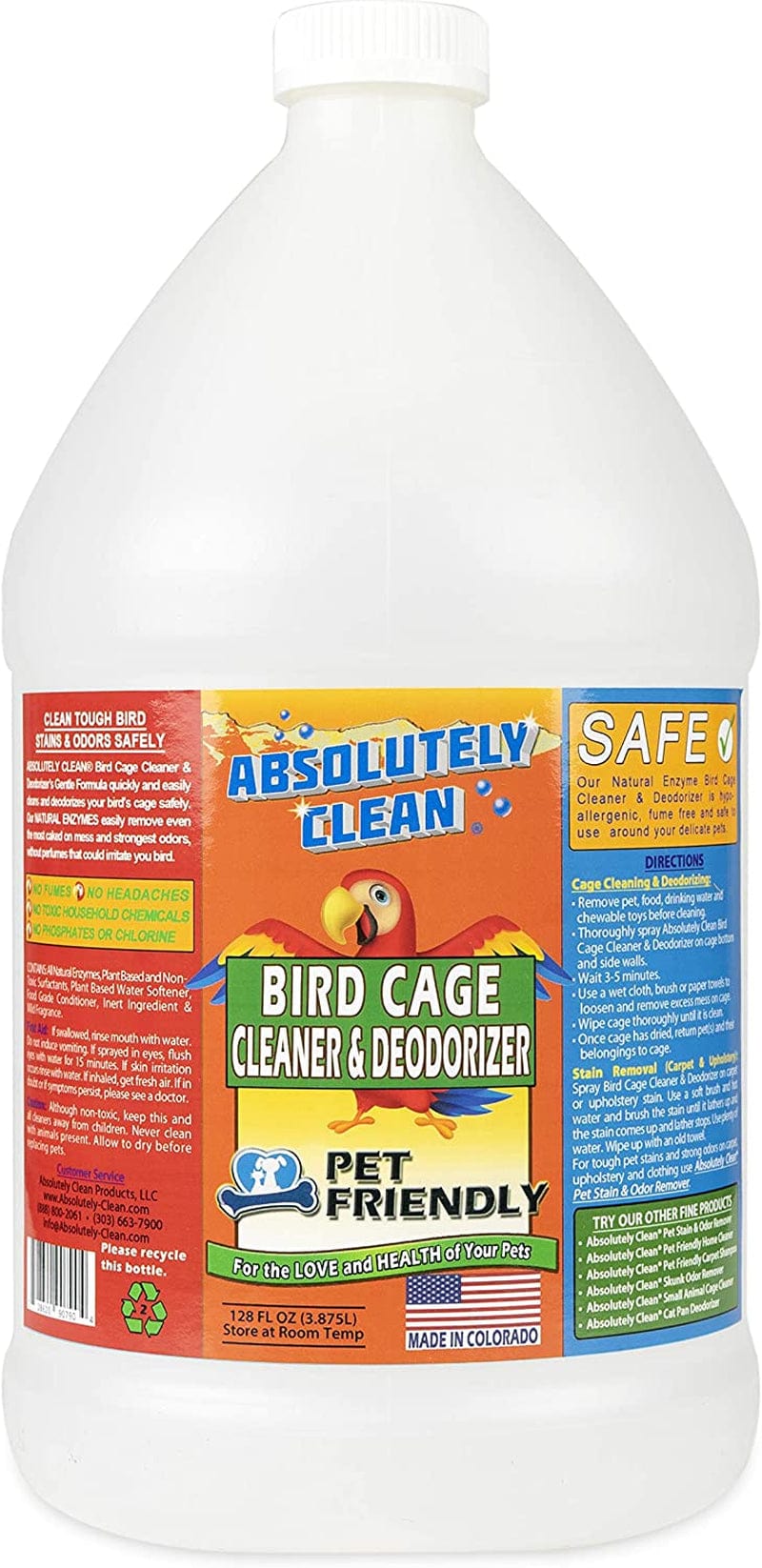 Absolutely Clean Amazing Bird Cage Cleaner and Deodorizer - Just Spray/Wipe - Safely & Easily Removes Bird Messes Quickly and Easily - Made in the US (16 Oz) Animals & Pet Supplies > Pet Supplies > Bird Supplies > Bird Cages & Stands Absolutely Clean 128 oz Gallon  