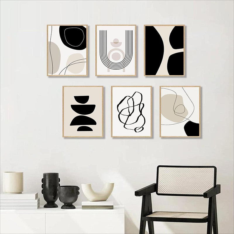 Abstract Boho Wall Art Prints Set of 6, Minimalist Geometric Boho Wall Art Black Brown Beige Line Art Canvas Painting Pictures, Mid-Century Modern Prints Gallery Wall Posters for Bedroom Living Room Bathroom Boho Room Decor(8" X 10", Unframed) Home & Garden > Decor > Artwork > Posters, Prints, & Visual Artwork KBKBART   