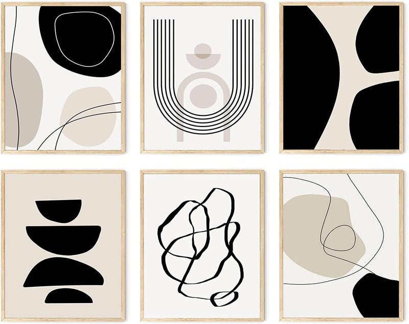 Abstract Boho Wall Art Prints Set of 6, Minimalist Geometric Boho Wall Art Black Brown Beige Line Art Canvas Painting Pictures, Mid-Century Modern Prints Gallery Wall Posters for Bedroom Living Room Bathroom Boho Room Decor(8" X 10", Unframed) Home & Garden > Decor > Artwork > Posters, Prints, & Visual Artwork KBKBART Neutral boho 8x10 inch-unframed 