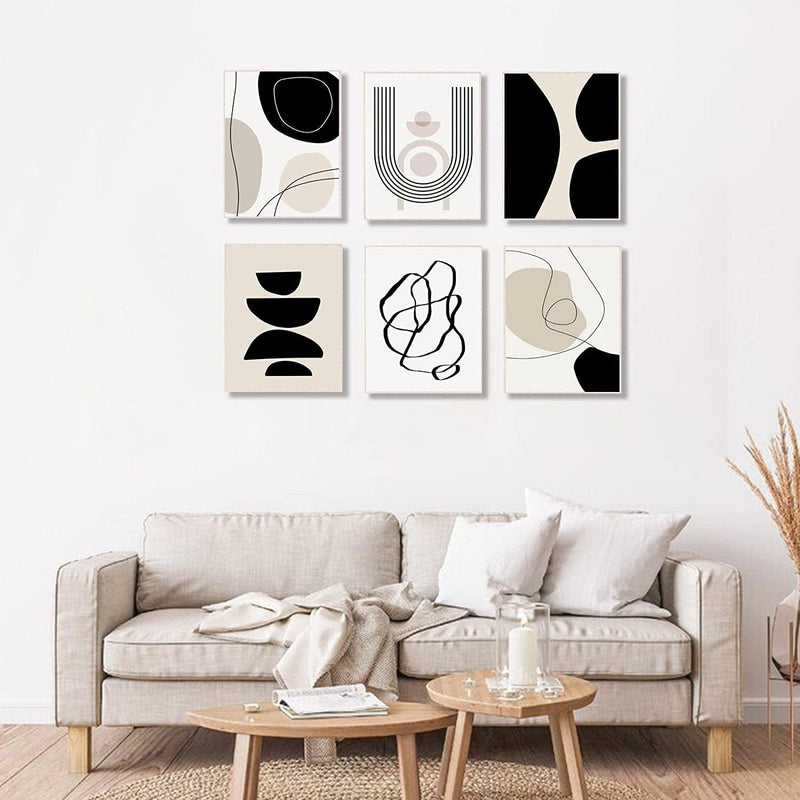 Abstract Boho Wall Art Prints Set of 6, Minimalist Geometric Boho Wall Art Black Brown Beige Line Art Canvas Painting Pictures, Mid-Century Modern Prints Gallery Wall Posters for Bedroom Living Room Bathroom Boho Room Decor(8" X 10", Unframed) Home & Garden > Decor > Artwork > Posters, Prints, & Visual Artwork KBKBART   