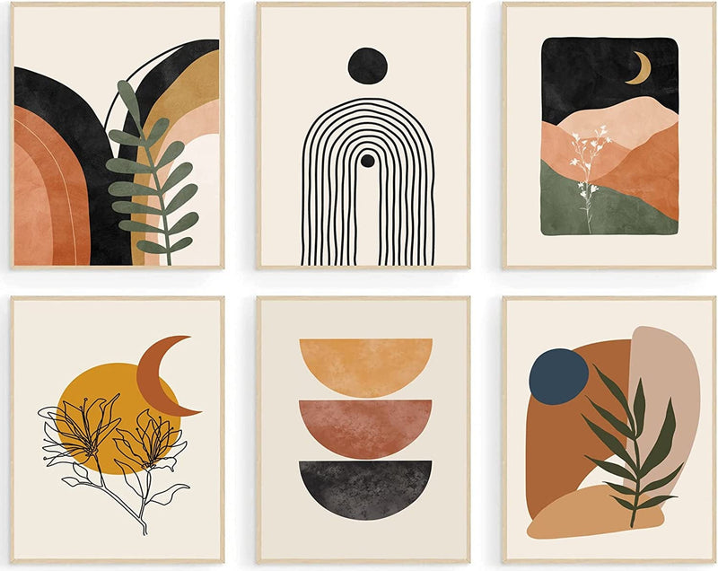 Abstract Boho Wall Art Prints Set of 6, Minimalist Geometric Boho Wall Art Black Brown Beige Line Art Canvas Painting Pictures, Mid-Century Modern Prints Gallery Wall Posters for Bedroom Living Room Bathroom Boho Room Decor(8" X 10", Unframed) Home & Garden > Decor > Artwork > Posters, Prints, & Visual Artwork KBKBART Minimalist boho 8x10 inch-unframed 