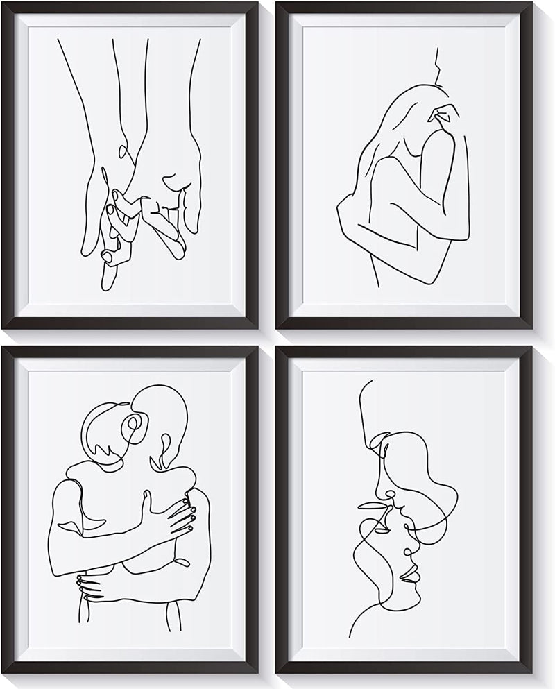 Abstract Couple'S Line Art Poster Wall Decor Art Prints Set of 4, Minimalist Wall Art Posters,Black and White Abstract Minimalist Wall Art, Home Decor for Bedroom Bathroom Living Room Apartment Decoration, 8 X 10 Inch, Unframed Home & Garden > Decor > Artwork > Posters, Prints, & Visual Artwork BELLOWDEER   