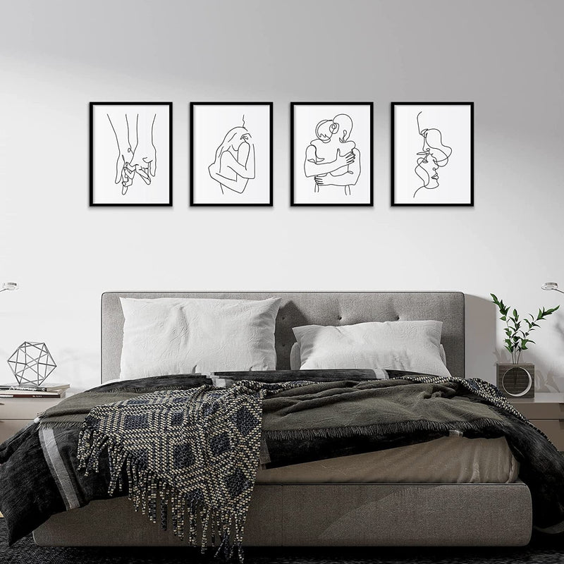 Abstract Couple'S Line Art Poster Wall Decor Art Prints Set of 4, Minimalist Wall Art Posters,Black and White Abstract Minimalist Wall Art, Home Decor for Bedroom Bathroom Living Room Apartment Decoration, 8 X 10 Inch, Unframed Home & Garden > Decor > Artwork > Posters, Prints, & Visual Artwork BELLOWDEER   