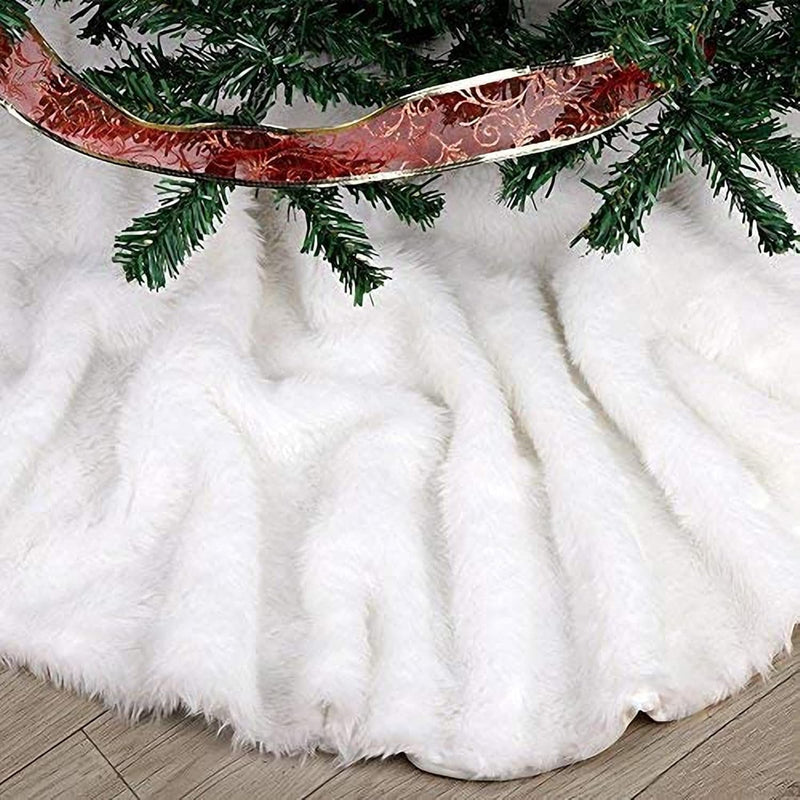 Faux Fur Christmas Tree Skirt Elegant Pure White Xmas Holiday Tree Skirts 30.7 Inches for Christmas Tree Decorations (Small)