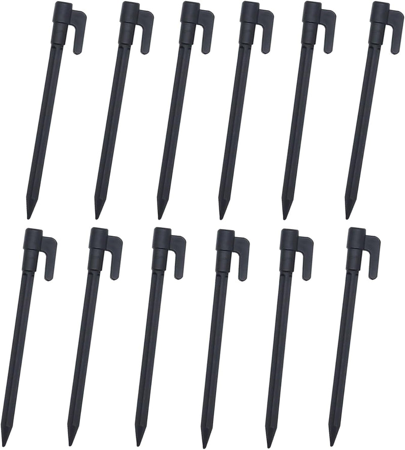 Ankeli 12 5.9” Plastic Tent Stakes, Awning Camping Pegs Accessory for Securing Garden Netting, Camping Tents, Rainproof and Landscape Fabric Lawn Edges(Black)