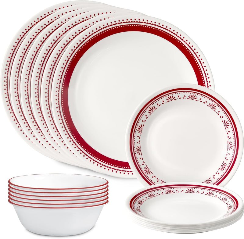 Corelle Vitrelle 18 Piece Glass Dinnerware Sets, Service for 6, Triple Layer Chip & Crack Resistant Glass Plate and Bowl Sets, Wildflower