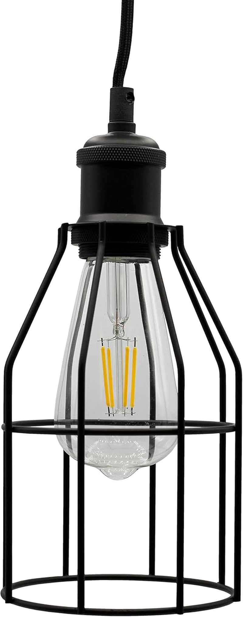 Creative Hobbies Industrial Hanging Pendant Light with Plug-In Cord | Vintage Wire Cage Lamp for Various Spaces | 15' Cord with On/Off Switch | Matte Black