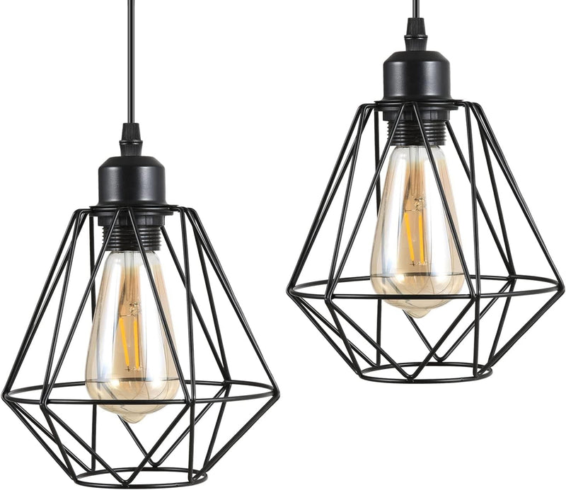 1 Packblack Pendant Light，Industrial Farmhouse Pendant Light Vintage Hanging Ceiling Lamp Fixtures，E26 Edison Pendant Lighting ，Cage Single Head Pendant Light, Suitable For, Kitchen, Dining Room