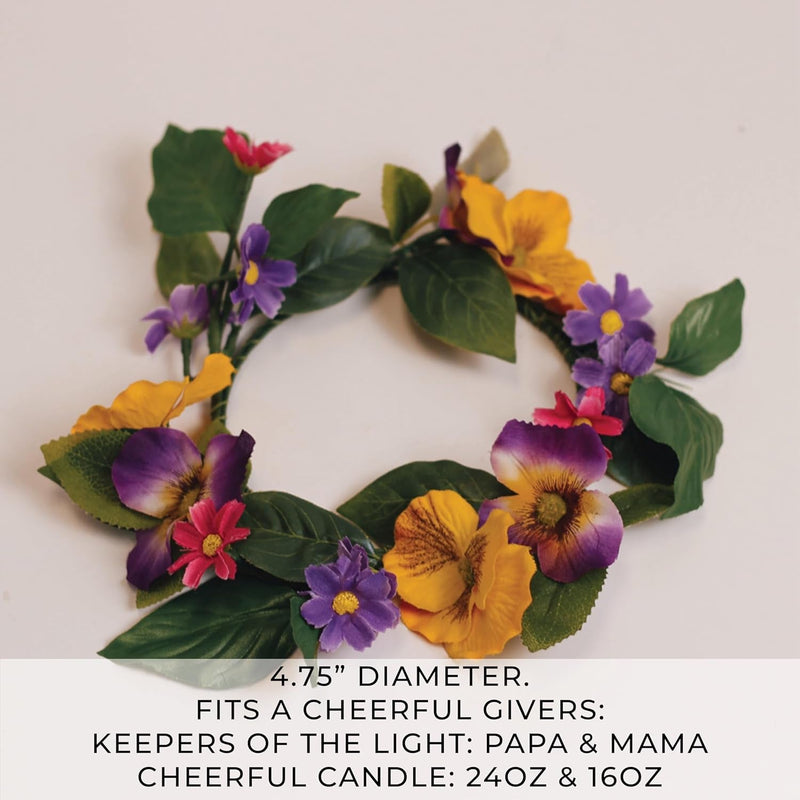 A Cheerful Giver Small Wreath Candle Ring Pansies Artificial Floral Decor for Candles Centerpieces & Home Accents