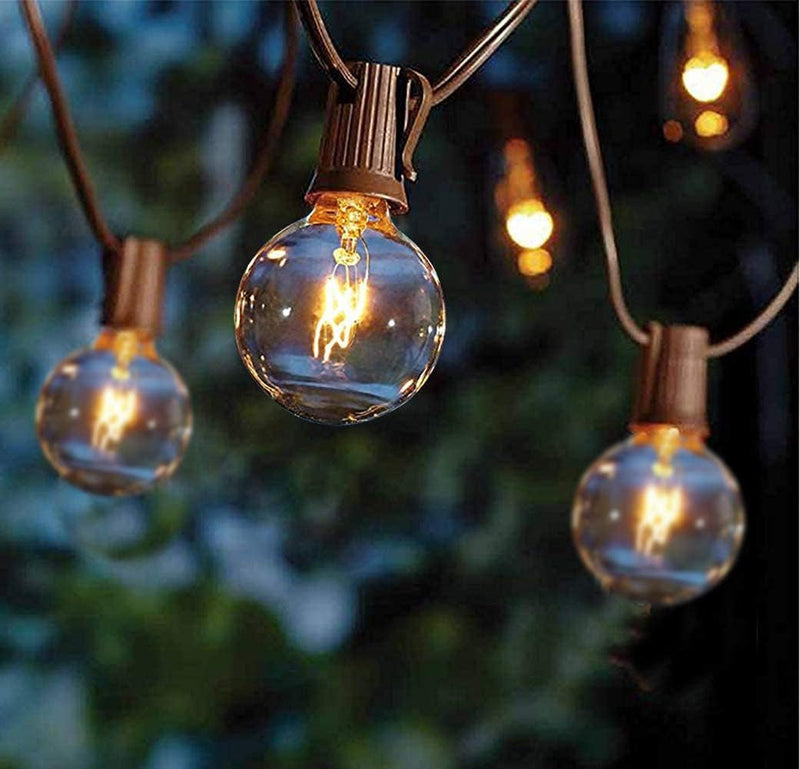 G40 Outdoor Globe String Lights, 25Ft Hanging Patio Lights with 27 Incandescent Bulbs (2 Spare), Connectable Backyard Lights UL Listed for Indoor Outdoor Bistro Wedding Decor, E12 Base, 5W-Black Wire