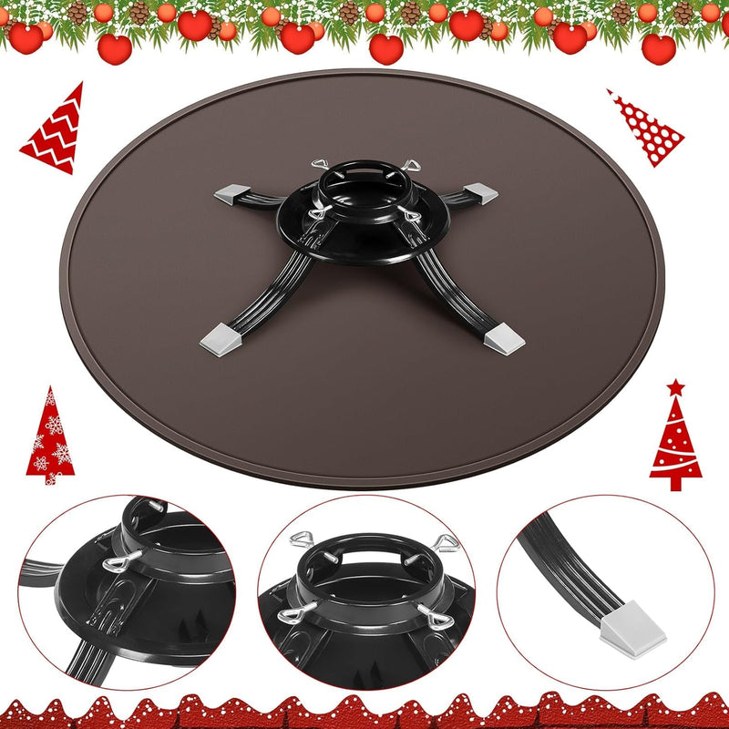 Christmas Tree Stand and Mat Xmas Tree Mat 35 Inch Real Live Tree Stand Heavy Duty Silicone Christmas Tree Floor Protector Waterproof Christmas Tree Stand Pad for Xmas Home Decoration (Browm)