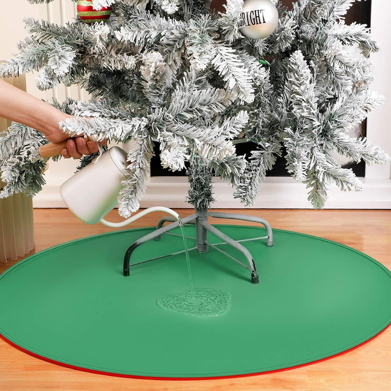 30 Inch Reversible Christmas Tree Stand Mat Silicone Green and Red Christmas Tree Mat Heavy Duty Christmas Tree Floor Protector Waterproof Christmas Tree Stand Pad for Christmas Home Decor