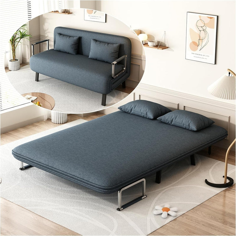 Umwandelbares Schlafsofa, 55″ dreifach klappbares Queensize-Schlafsofa mit verstellbarer Rückenlehne, bequemes Schlafsofa mit zwei Sitzen aus Samt, Schlafsofa für Erwachsene, modernes Futon-Schlafsofa für Schlafzimmer und Wohnzimmer (55 Zoll)