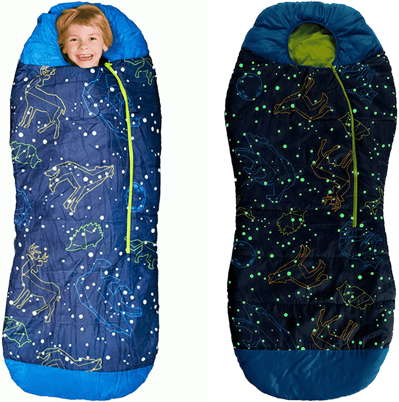 Acecamp Glow in the Dark Mummy Sleeping Bag for Kids and Youth, Temperature Rating 30°F/-1°C, Water-Resistant for Camping, Hiking, and Slumber Party Sporting Goods > Outdoor Recreation > Camping & Hiking > Sleeping Bags AceCamp Blue Kid's 