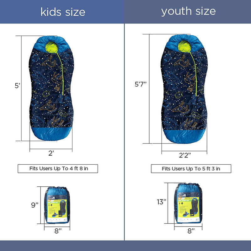 Acecamp Glow in the Dark Mummy Sleeping Bag for Kids and Youth, Temperature Rating 30°F/-1°C, Water-Resistant for Camping, Hiking, and Slumber Party Sporting Goods > Outdoor Recreation > Camping & Hiking > Sleeping Bags AceCamp   