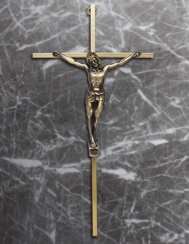 ACHIBANG Crucifix Wall Cross - Metal Slender Catholic Crosses for Wall Decor - 10 Inch - Shiny Gold Home & Garden > Decor > Seasonal & Holiday Decorations ACHIBANG   