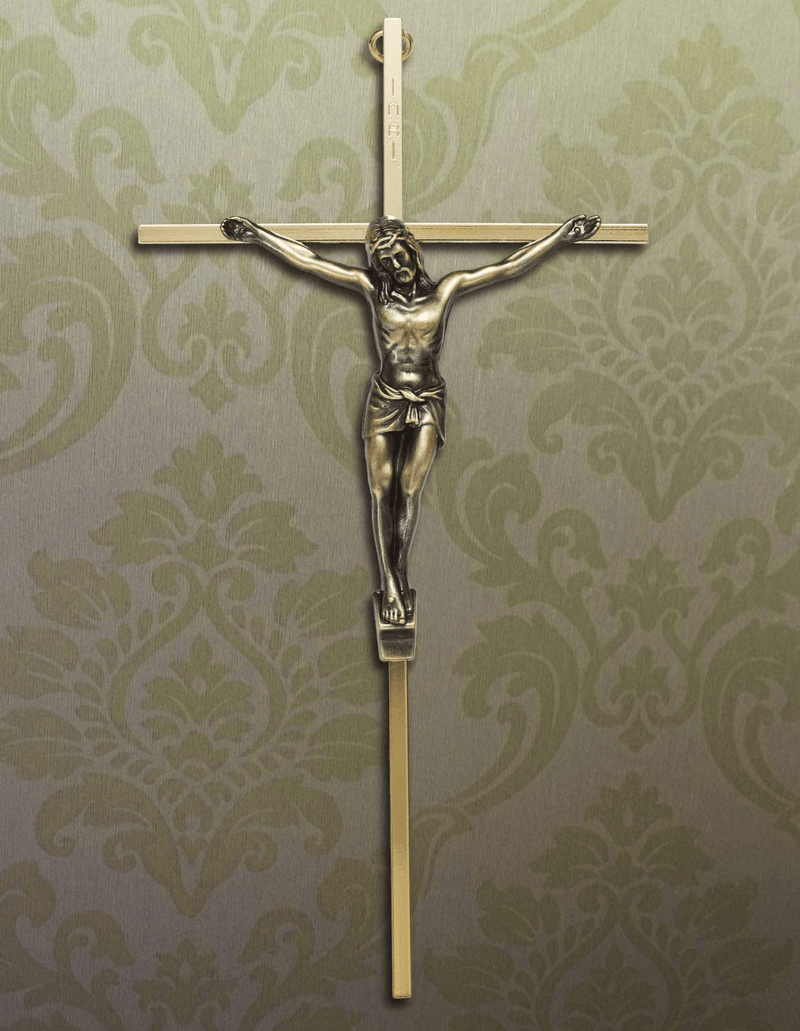 ACHIBANG Crucifix Wall Cross - Metal Slender Catholic Crosses for Wall Decor - 10 Inch - Shiny Gold