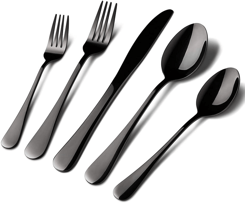 Acnusik Stainless Steel Flatware Service for 8, Utensils Cutlery Including Knife 40-Piece Silverware Set, Silver Home & Garden > Kitchen & Dining > Tableware > Flatware > Flatware Sets Acnusik Shiny Black  