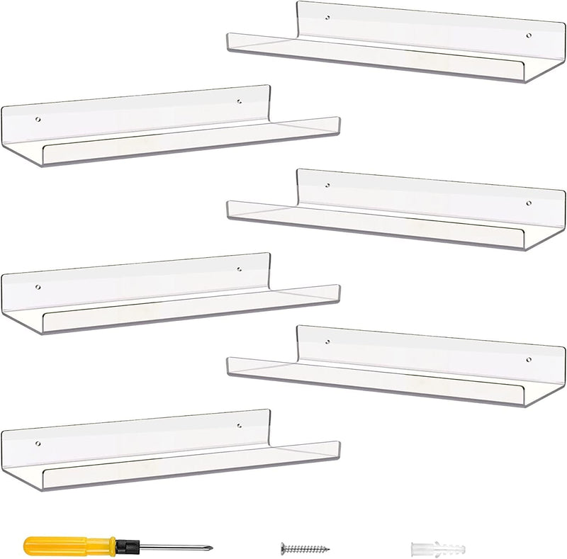 Acradec Acrylic Shelves for Wall Set of 4, 15” X 4” - Spacious Clear Shelves with Mounting Kit - Easy to Install, Versatile & Sturdy Shelfs - Funko Pop Shelves Perfect for Decoration & Storage Furniture > Shelving > Wall Shelves & Ledges ACRADEC 15 Inch 6 Pack  
