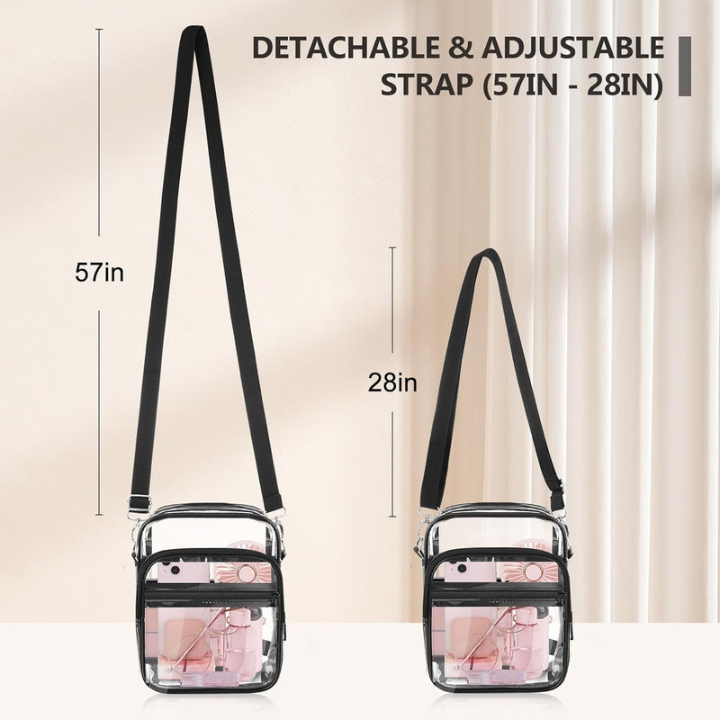 Blvornl Clear Crossbody Bag with Adjustable Shoulder Strap, Stadium Approved PVC Clear Purse Bag, Clear Messenger Bag