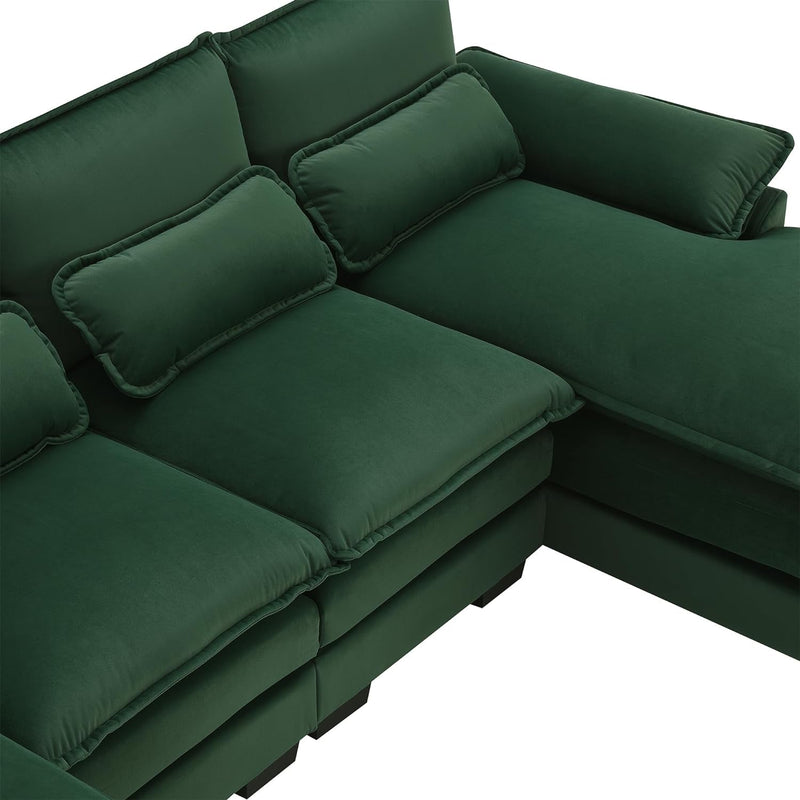 110" U-Shaped Symmetrical Sectional Sofa Couch with 4 Lumbar, Modern Deep Seat Cushions Sleeper Sofa&Couch W/Double Chaise and Pillow-Top Armrest for Home Office Apartment Living Room, Green