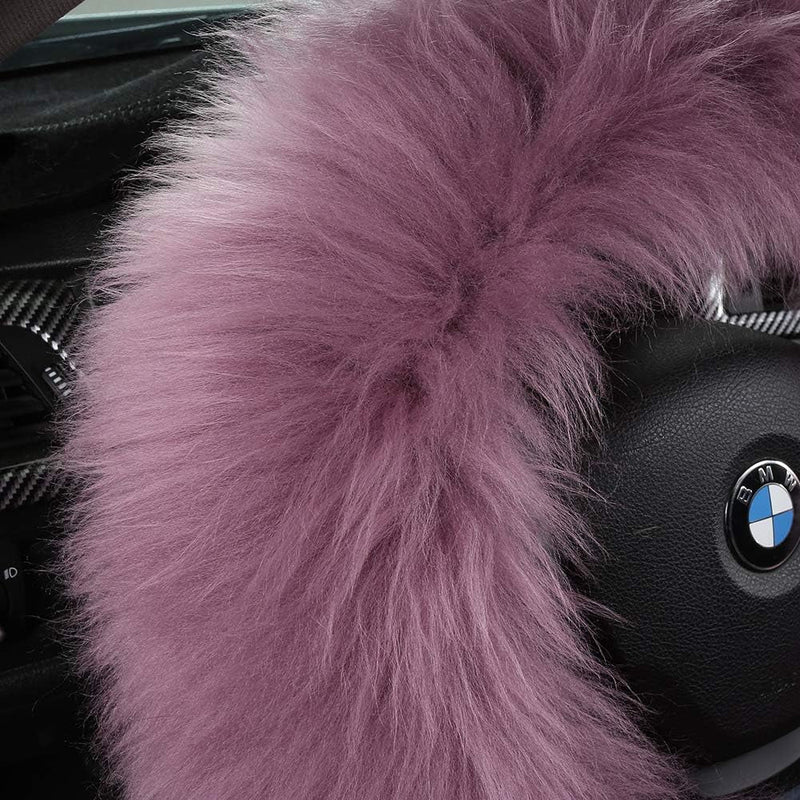 3Pcs Set Fashion Fluffy Fuzzy Wool Fur Soft Car Steering Wheel Cover with Handbrake Cover & Gear Shift Cover for Women/Girls/Ladies Auto Long Wool Accessories