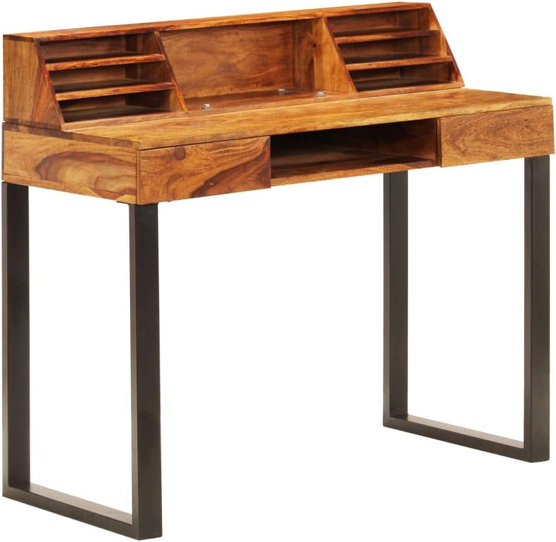 Desk 43.3"X19.7"X37" Solid Sheesham Wood and Steel, Office Desks & Workstations, Study Desk, Dressing Table, Desk Table for Study, Bedroom, Office