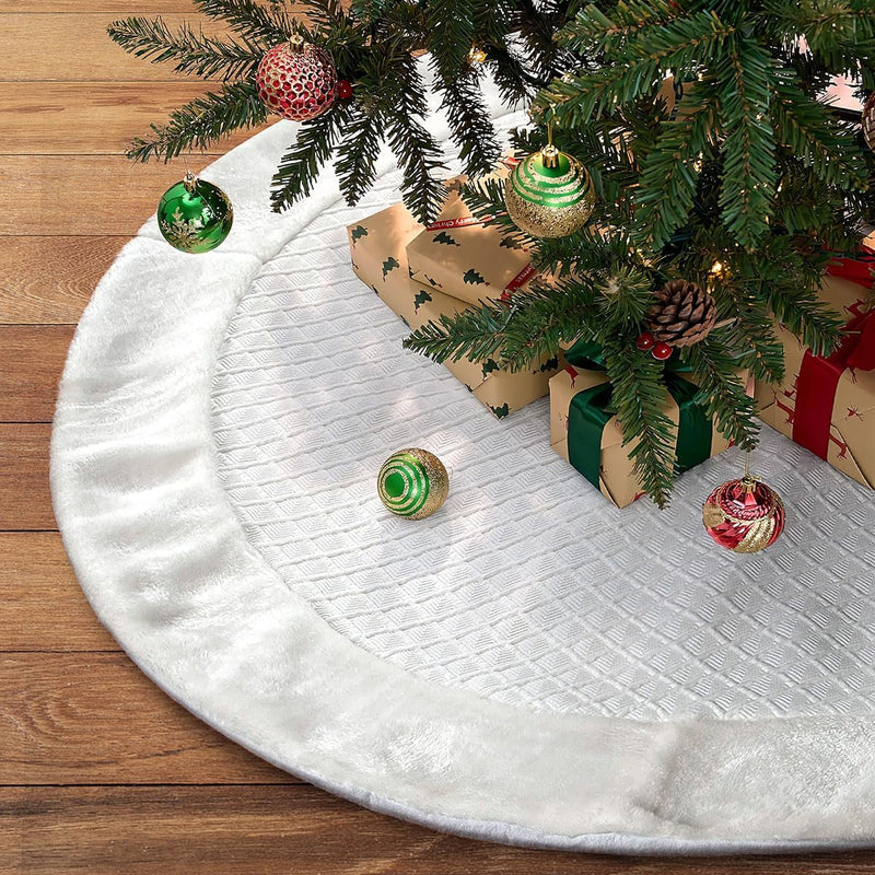 Christmas Tree Skirt, 48 Inches, Sparkling Red Sequin with White Faux Fur, for Xmas Holiday Home Decorations Christmas Decor (48 Inches)