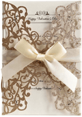 AdasBridal 50Pcs Glitter Floral Laser Cut Wedding Invitation Cards with Envelope Blank Inner Sheet and Ribbon for Wedding Engagement Bridal Shower Party Invite(7.09 X 4.92inch, Gold) Arts & Entertainment > Party & Celebration > Party Supplies > Invitations AdasBridal Rose Gold  