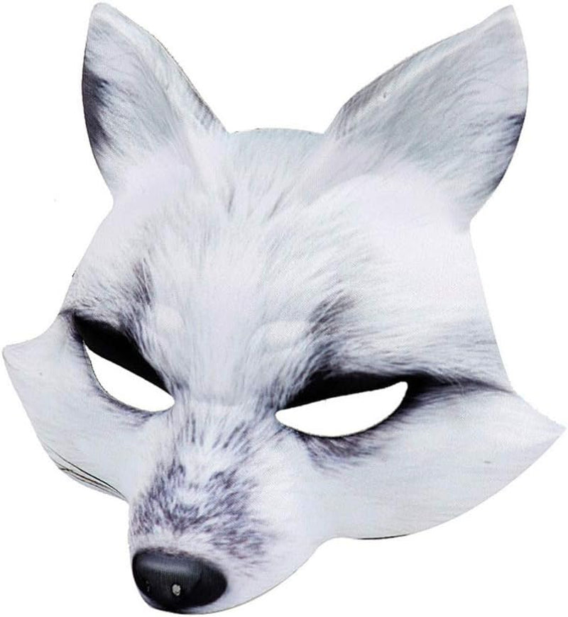 AMOSFUN Halloween Fox Half Mask Cosplay Animal Face Mask Realistic EVA Party Mask for Halloween Cosplay Costume Accessory (White)