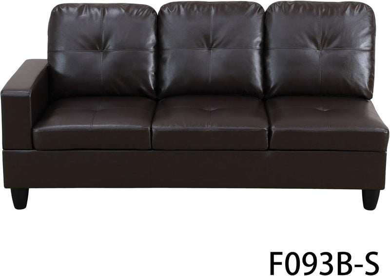 103 Inch L Shape 3 Piece Sectional Sofa Set, Upholstered Corner Couch with Storage Ottoman & Right Chaise Lounge, Faux Leather Tufted Cushions, for Living Room, Apartment, Brown