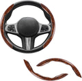 Amiss Car Wood Grain Steering Wheel Cover, Car Interior Accessories, 2PCS Segmented Steering Wheel Protector, Universal 99% Car Wheel Cover Protector (Brown)