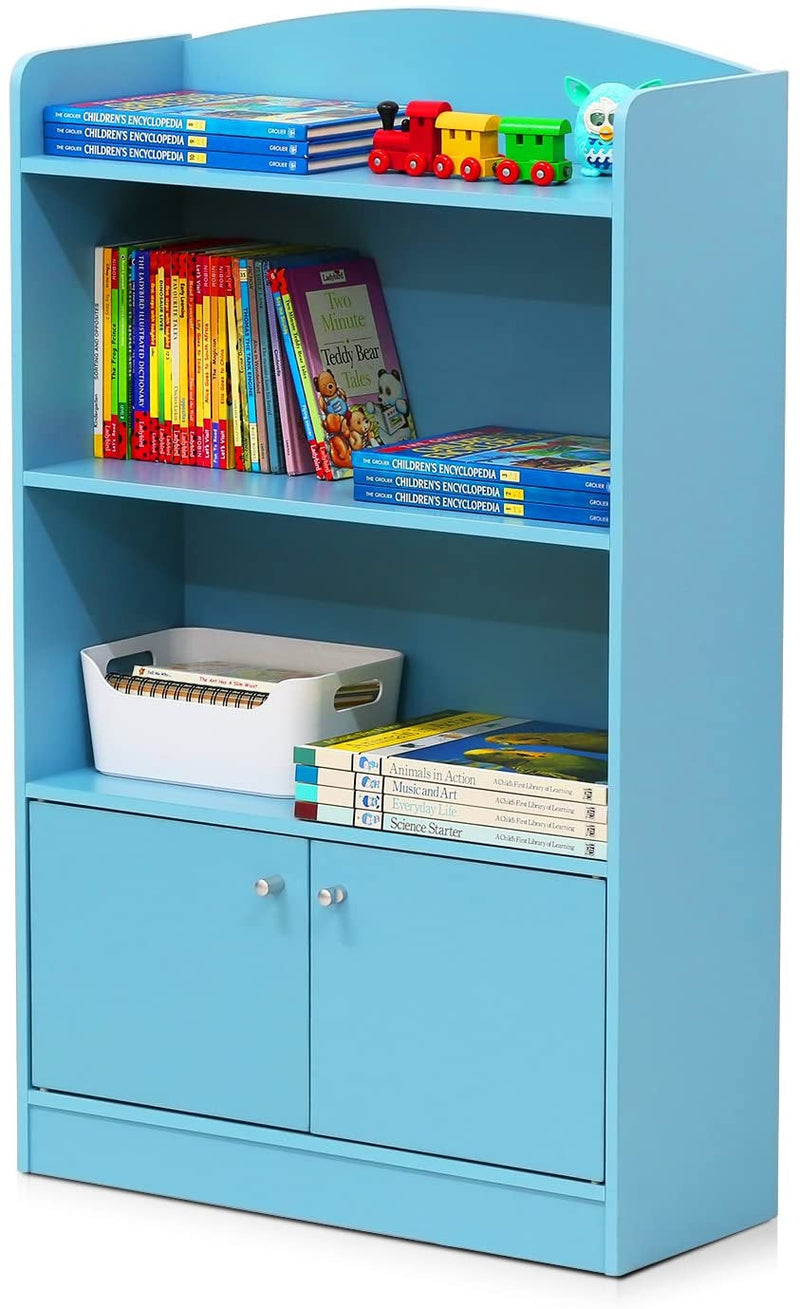 FURINNO Lova Bookshelf with Storage Cabinet, 9.49D X 23.82W X 42.28H In, Light Blue