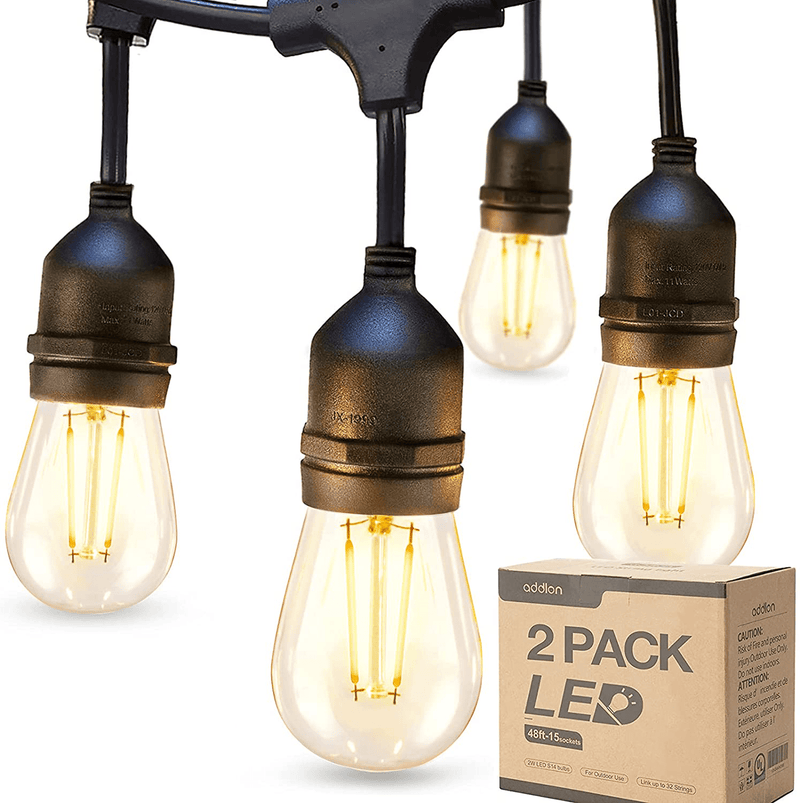 addlon LED Outdoor String Lights 48FT with 2W Dimmable Edison Vintage Shatterproof Bulbs and Commercial Grade Weatherproof Strand - UL Listed Heavy-Duty Decorative Cafe, Patio, Market Light Home & Garden > Lighting > Light Ropes & Strings addlon 2  