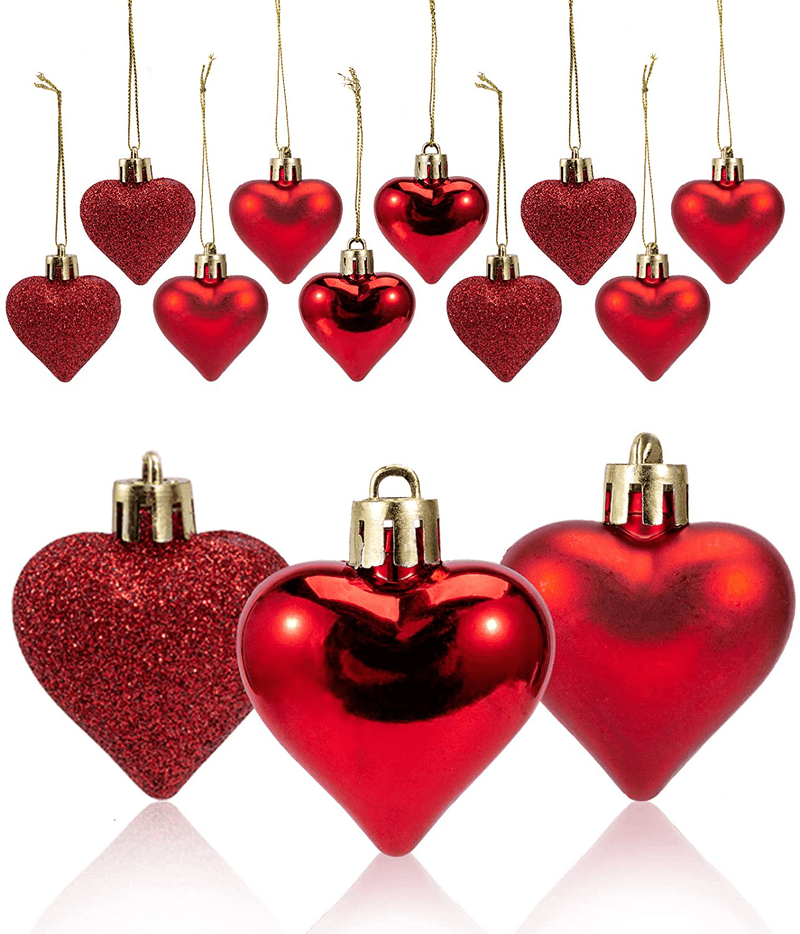 Adeeing 36Pcs Valentine Decorations Heart Shaped Ornaments Hanging Baubles for Valentine Tree Romantic Valentine'S Day Decor for Home Party (Red) Home & Garden > Decor > Seasonal & Holiday Decorations Adeeing Red  