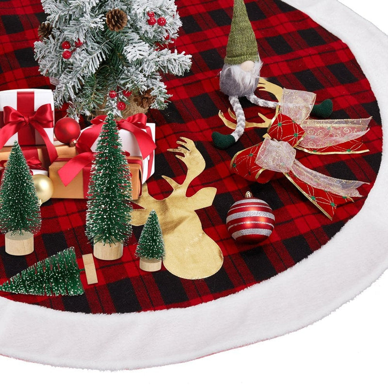Adeeing 48 Inch Christmas Tree Skirt Xmas Tree Mat with White Faux Fur Edge and Snowflake for Christmas Decorations, Red-White Home & Garden > Decor > Seasonal & Holiday Decorations > Christmas Tree Skirts Adeeing Red-Black  