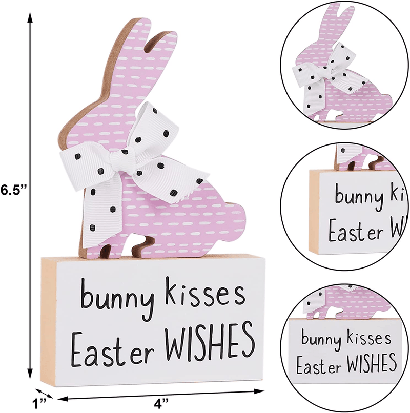 Adroiteet Set of 3 Easter Bunny Table Wooden Signs, Easter Tiered Tray Decor Bunny Figurine Rabbits Blocks, Spring Farmhouse Easter Tabletop Decorations for Table Shelf Kitchen (Easter) Home & Garden > Decor > Seasonal & Holiday Decorations Adroiteet   