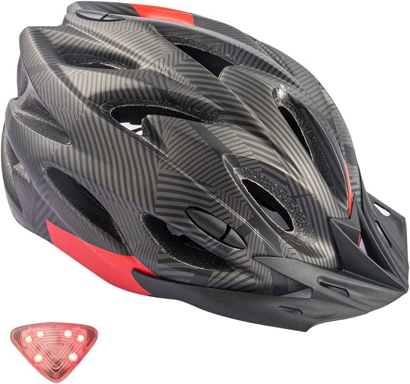 Adult Bike Helmet for Men Women - Bicycle Helmet with LED Rear Light, Replacement Pads and Detachable Visor,Mountain Road Cycling Helmet Adjustable Size